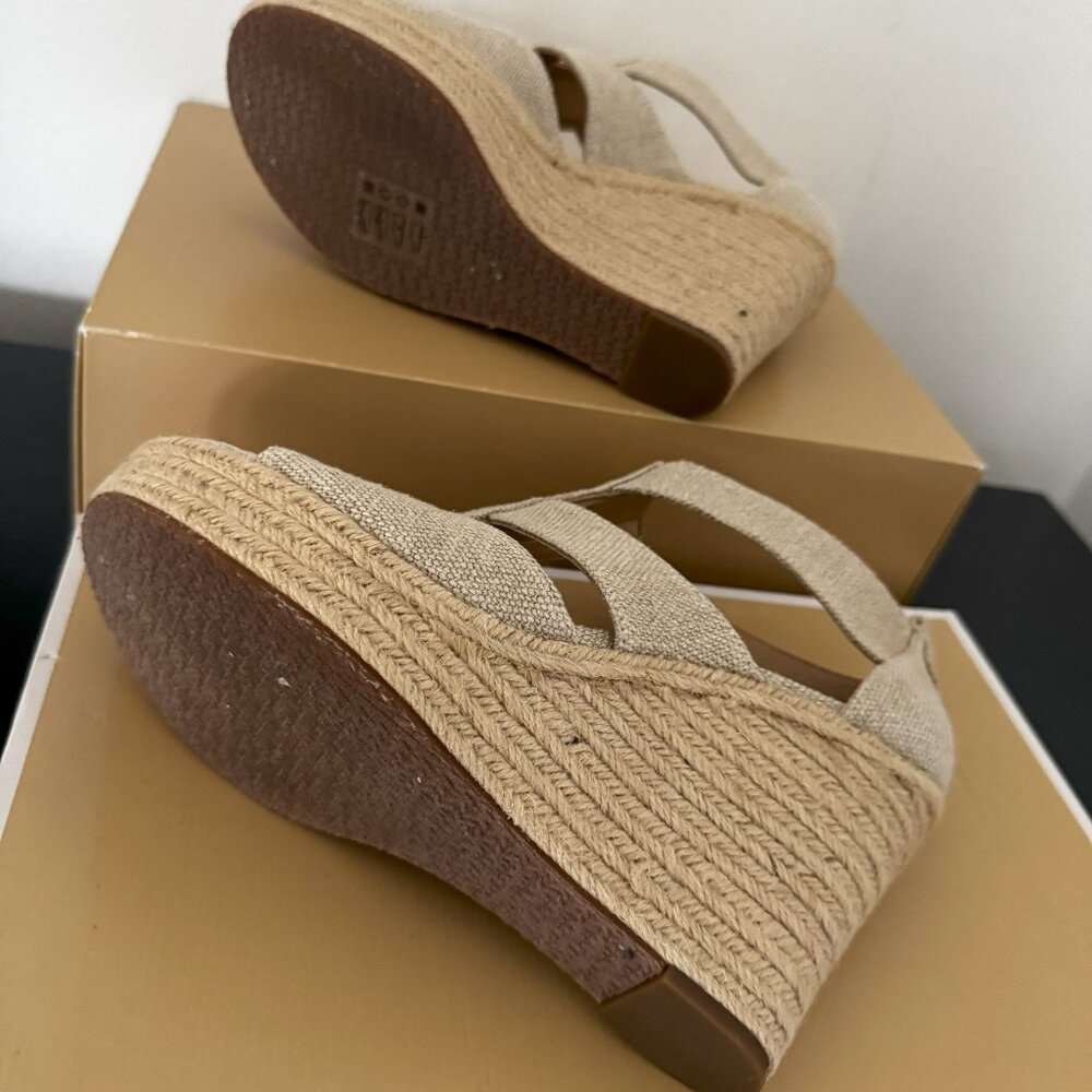 Michael Kors Tan Linen Espadrille Wedge Sandals